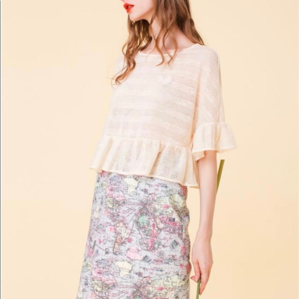 NWT Miss Patina White Cream Lace Knit Top Blouse One Size New With Tags